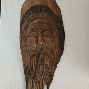 Signed Hand-Carved Wooden Face Wall Art